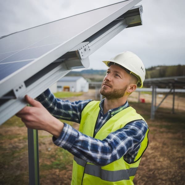 Operario instalando paneles fotovoltaicos